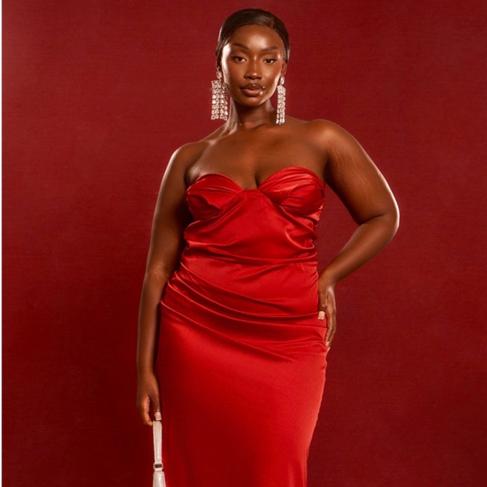 Strapless Red Satin Evening Gown NWT